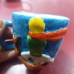 El Yapımı Seramik Kupa, Mavi, Renkli Figürlü Tasarım, 9x9 cm