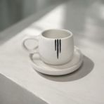 El Yapımı Seramik Line Çizgili Türk Kahvesi Espresso Fincan Takımı - Beyaz - Siyah - 100 ml