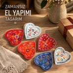 El Yapımı Seramik Papatya Desenli Sunumluk Kase Takımı 6 Parça Kalp, Kare, Elma & Papatya Formlu Çerez, Reçel, Sos Kaseleri Dekoratif Sofra Seti Bulaşık Makinesi Uyumlu Hediyelik, HEART DAISY