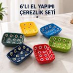 El Yapımı Seramik Papatya Desenli Sunumluk Kase Takımı 6 Parça Kalp, Kare, Elma & Papatya Formlu Çerez, Reçel, Sos Kaseleri Dekoratif Sofra Seti Bulaşık Makinesi Uyumlu Hediyelik, RECTANGLE