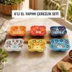 El Yapımı Seramik Papatya Desenli Sunumluk Kase Takımı 6 Parça Kalp, Kare, Elma & Papatya Formlu Çerez, Reçel, Sos Kaseleri Dekoratif Sofra Seti Bulaşık Makinesi Uyumlu Hediyelik, SQUARE