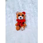El Yapımı Tığ İşi Teddy Ayıcık, Kahverengi, Kırmızı Atkılı, Amigurumi Oyuncak 20 Cm