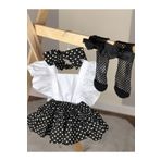 ELA MAMA Kız Çocuk Siyah Puantiye Desen Salopet Bandana File Çorap Set