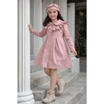 ELAFOR Kız Çocuk Fırfırlı Mevsimlik Bereli Deri Ceket/Mont/Trençkot/Yağmurluk