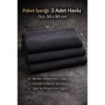 Elaganya 3'lü Siyah Berber Havlusu 50x90 cm Günlük Spor ve Fitness %100 pamuk