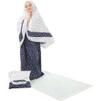 Elanesa Kız Çocuk Namaz Elbisesi 4 Parçalı Seccadeli ve Çantalı Larcivert Rengi Yıldız Baskılı Kemer Desenli - 4 - 5 Yaş - Beyaz