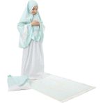 Elanesa Kız Çocuk Namaz Elbisesi 4 Parçalı Seccadeli ve Çantalı Mint Rengi Yıldız Baskılı Kemer Desenli - 4 - 5 Yaş - Yeşil
