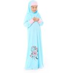 Elanesa Kız Çocuk Namaz Elbisesi Çicek Basklı Kolu Manşetli - Turkuaz - 6 - 7 Yaş
