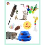 Elar Aksesuar 8'li Oyun Seti : Yapışkan Olta+3 Katlı Kedi Oyuncağı+3 Adet Tüylü Top+Kedi Catnıp Oltası+Renklı Top+ Hareketlı Fare
