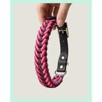 ELAR Kişiye Özel El Yapımı Deri ve Paracord Köpek Boyun Tasması – İnce ve Hafif, Ayarlanabilir – Örgü Slim 01 (Mor & Fuşya) (Large (46-56 cm))