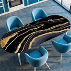 Elastik 3D Oval Masa Örtüsü - Ev Otel Yemekleri Dış Mekan ve Bahçe için Yıkanabilir Kaymaz Gömme Masa Örtüsü - Mermer Taş Tasarım (122x183 cm/48 x72)
