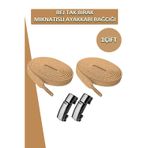 Elastik Akıllı Kilitli Bağcık Mıknatıslı Metal Tak Bırak Spor Ayakkabı Bağcığı 100 CM BEJ