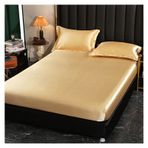 Elastik Bantlı İpek Saten Nevresim Takımı Lüks Lastikli Çarşaf Yatak Örtüsü Pürüzsüz ve Serinletici Çift Kişilik (Kırmızı 135x190x25cm)