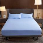 Elastik Bantlı Pamuklu Lastikli Çarşaf Mavi King Size Yatak Örtüsü 193 x 203 x 35 cm Daha İyi Uyku İçin Yatak Odası Çarşafı
