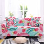 Elastik Çilek Koltuk Kılıfları, 1-4 Kişilik için 3D Baskılı Kurabiye Kanepe Kılıfları, 2 Ücretsiz 45x45 cm Yastık Kılıflı Kanepe Koruyucu, Şık Ev Dekoru