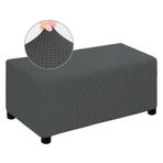 Elastik dikdörtgen osmanlı kapak büyük koyu gri tabure koruyucu çıkarılabilir toz geçirmez kanepe puf Slipcover gerilebilir ayak dayama mobilya koruyucu