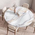 Elastik Mermer Yuvarlak Masa Örtüsü - Yemek Partileri İç/Dış Mekan Kullanımı için Silinebilir Gömme Masa Örtüsü - 140 cm Gri Kahve - Ev ve Restoran için Mükemmel