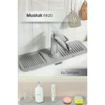 Elastik Musluk Matı Su Tutucu Düzenleyici Kaydırmaz Taban Organizer Mutfak Banyo Lavabo Gri