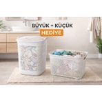 Elasuhome-Büyük Kirli Sepeti + Hediye Küçük Sepet! - Beyaz