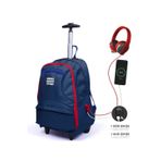 Elatae Lacivert 23254 Unisex Çok Gözlü Çekcekli Dört Bölmeli Usb'li Tekerlekli Okul Çantası