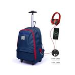 Elatae Lacivert 23254 Unisex Çok Gözlü Çekcekli Dört Bölmeli Usb'li Tekerlekli Okul Çantası