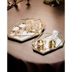Elation Gold Prizma Söz Nişan Tepsisi ve Damat Kahve Fincan Tepsi Seti BRONZ
