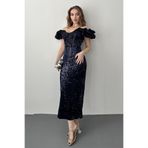 Elbee Fashion Woman Lacivert Pulpayetli Kolsuz Elbise