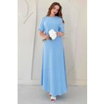 Elbee Fashion Woman Mavi Pileli Bisiklet Yaka Elbise