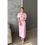 Elbee Fashion Woman Pembe Pelerinli Straplez Elbise