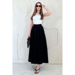Elbee Fashion Woman Siyah Pile Detaylı Kloş Etek