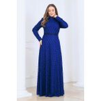 Elben Moda Lina Tesettür Abiye Elbise Dantel Kumaş Eteği Kuyruk ve Beli Taş Detaylı - İndigo - 54