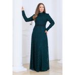 Elben Moda Lina Tesettür Abiye Elbise Dantel Kumaş Eteği Kuyruk ve Beli Taş Detaylı - Yeşil - 52