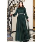 ELBENMODA Tesettür Büyük Bedeb Abiye Elbise ALYAM & Büzgü ve TAş Detaylı
