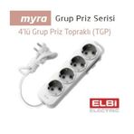 Elbi Myra 4'lü Anahtarlı Topraklı 5 mt Kablolu Grup Priz