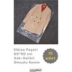 Elbise Poşeti (60X90 Cm) Askı Delikli Omuzlu Kesim (15 Adet) Şeffaf Kıyafet Koruma Hurç Kılıf Naylon