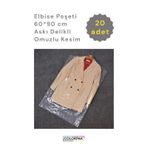 Elbise Poşeti Askı Delikli Omuzlu Kesim Şeffaf Kıyafet Koruma Kılıfı Naylon Hurç 20'li 60 x 90 CM