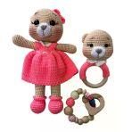 Elbiseli Ayıcık Yeni Doğan Takımı Amigurumi Organik Oyuncak