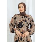 ELBİSHE ÇİCEK DESENLİ PAPATYA DETAYLI MEVSİMLİK TESETTÜR ELBİSE