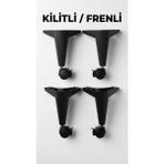 elbse Kilitli/frenli Tekerlekli Sehpa Masa Ayağı,akıllı Sehpa Ayağı, Sihirli Sehpa Ayağı Siyah 4 Adet 360 Derece 20 cm - 4lü