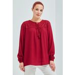 Elçelya Moda Kadın Bordo Şile Bezi Anne Penye Bluz