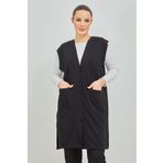 Elçelya Moda Kadın Siyah Uzun Cepli Düğmeli Penye Anne Büyük Beden Tunik Yelek