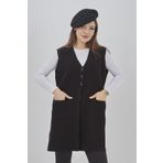 Elçelya Moda Kadın Triko Esnek Uzun Mevsimlik Düğmeli Yelek