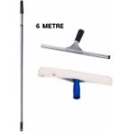 Elcy Cam Temizlik Seti 6 Metre Teleskopik Uzayabilen Metal Sap 35 cm Cam Peluş ve Cam Çekçeği - Açık Gri