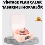 Eldenör 3-Ü-1 Gece Işığı Bluetooth Hoparlör ve Dijital Saat Vintage Plak Çalar Tasarımlı