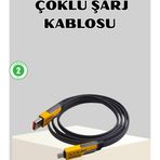 Eldenör 65W Çoklu Şarj Kablosu 4’ü 1 Arada Örgülü Hızlı Veri Aktarım USB-C USB-A