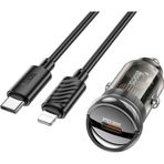 Eldenör HOCO Z53 Sight Single PD30W Type-C Girişli Araç Çakmaklık Hızlı Şarj Aleti + Type-C to iPhone Lightn-(5775)