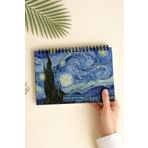 Eldesen Tasarım Haftalık Planlayıcı A5 Defter, Esnek İnce Karton Kapaklı, 1 Yıllık Plan, Van Gogh Yıldızlı Gece