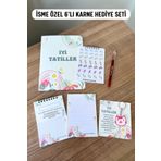 Eldesen Tasarım İsme Özel Karne Hediyesi 6'lı Set, Karne Kılıfı, Spiralli Defter, Anahtarlık, Etiket, Bloknot, Kalem