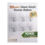 eldiven matik ECR Store 10’lu Şeffaf Yapışkanlı Duvar Askısı – Delmeden Montaj Güçlü Askı Banyo Mutfak Kapı Arkası