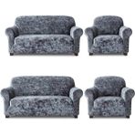 Eldost Ticaret Kadife 3+3+1+1 Koltuk Örtüsü Takımı Vizon Esnek Likralı Kılıf - 180 x 230 cm